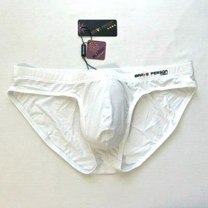 "Brave Person" Men's Swim Bikini Brief - White (BP9791-BK) Contoured Pouch